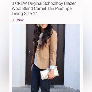 J CREW Original Schoolboy Blazer Wool Blend Camel Tan Pinstripe
Lining Size 14